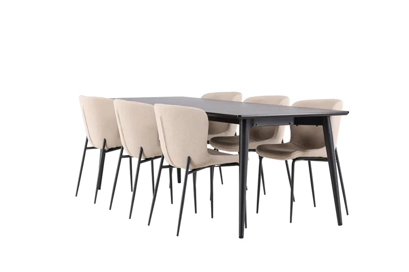 Ellis Matgrupp 230 cm Rektangulär med 6 Modesto stolar, Svart/Beige
