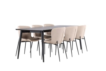 Ellis Matgrupp 230 cm Rektangulär med 6 Modesto stolar - Svart/Beige - Möbler - Matplats - Matgrupp & matbord med stolar