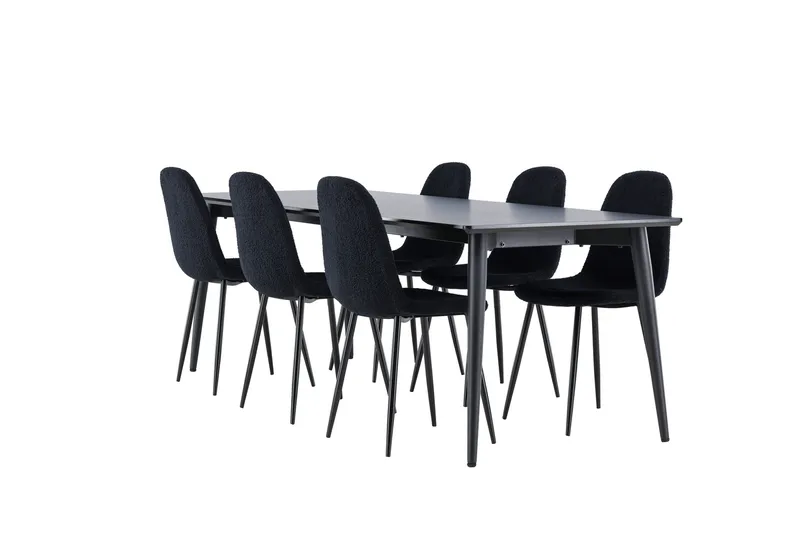 Ellis Matgrupp 230 cm Rektangulär med 6 Polar stolar, Svart/Svart
