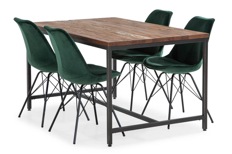 EPOQUE Matbord 140 Brun + 4 ZENIT Stol Sammet Grön - Matgrupp & matbord med stolar