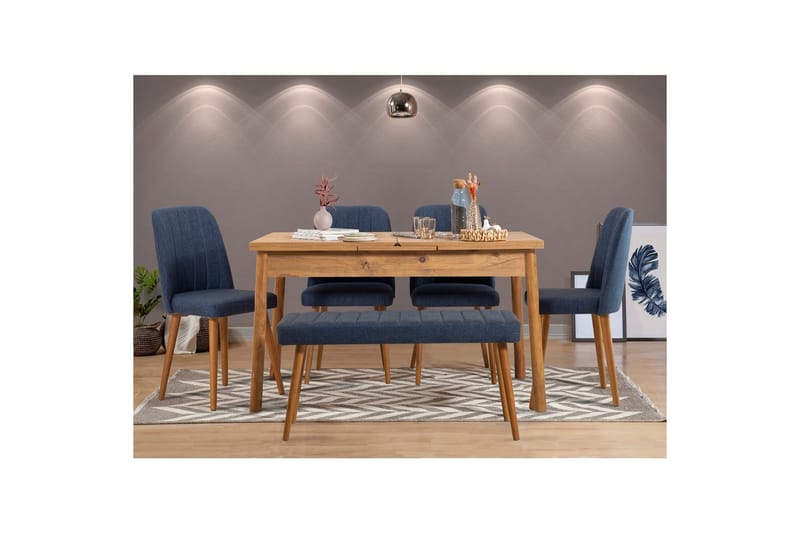 Ergene Matgrupp 120 cm Rektangulär - Natur/Blå - Möbler - Matplats - Matgrupp & matbord med stolar