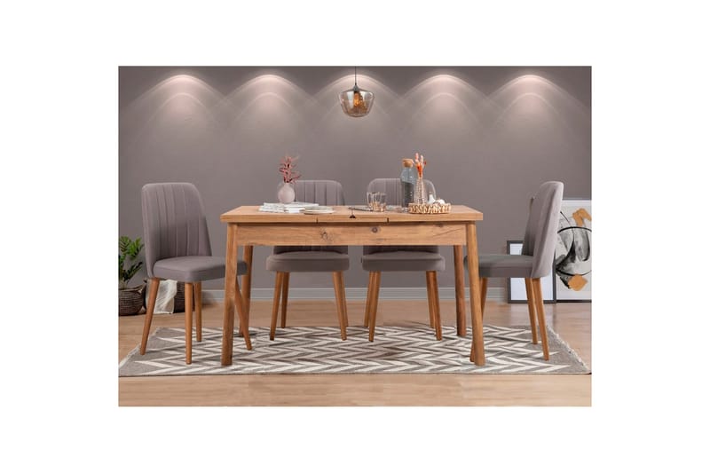 Ergene Matgrupp 120 cm Rektangulär - Natur/Grå - Möbler - Matplats - Matgrupp & matbord med stolar