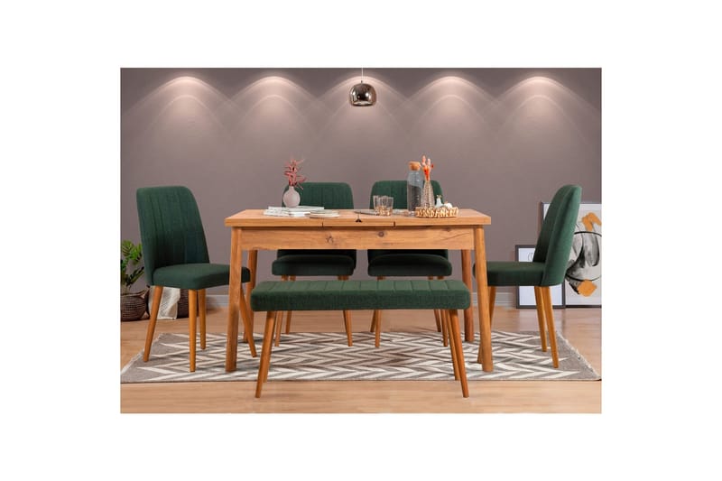 Ergene Matgrupp 120 cm Rektangulär - Natur/Grön - Möbler - Matplats - Matgrupp & matbord med stolar