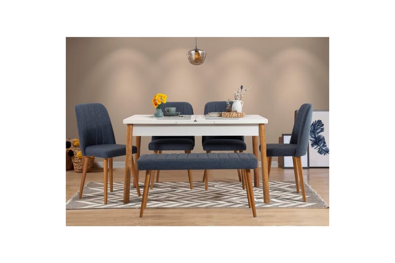 Ergene Matgrupp 120 cm Rektangulär - Natur/Marinblå - Möbler - Matplats - Matgrupp & matbord med stolar