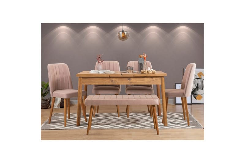 Ergene Matgrupp 120 cm Rektangulär - Natur/Sten - Möbler - Matplats - Matgrupp & matbord med stolar