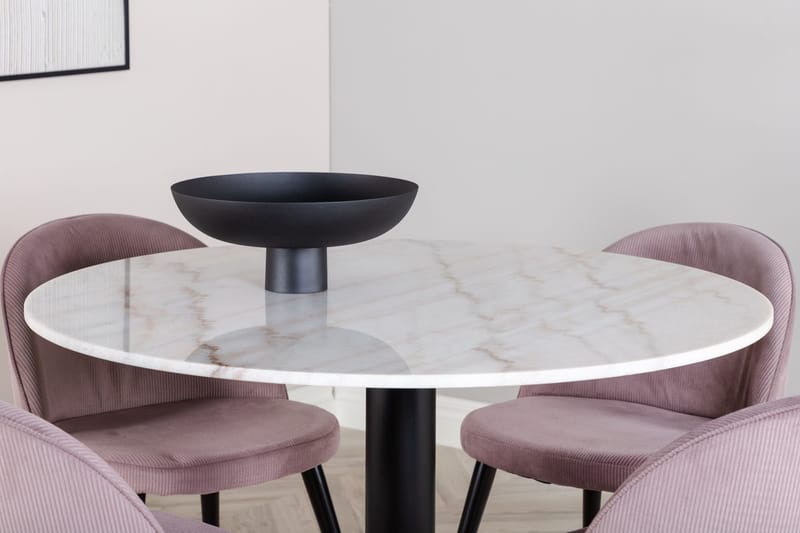 Estelle Matbord 106 cm Runt Marmor med 4 Velvet Matstol Manchester - Möbler - Matplats - Matgrupp & matbord med stolar