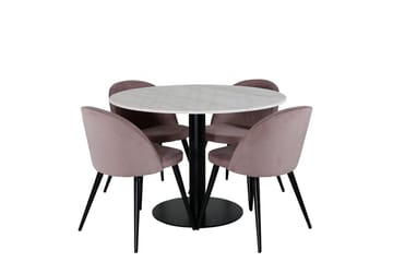 Estelle Matbord 106 cm Runt Marmor med 4 Velvet Matstol Manchester - Möbler - Matplats - Matgrupp & matbord med stolar