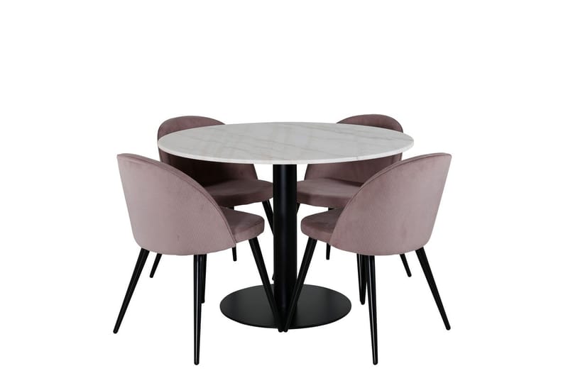 Estelle Matbord 106 cm Runt Marmor med 4 Velvet Matstol Manchester - Möbler - Matplats - Matgrupp & matbord med stolar
