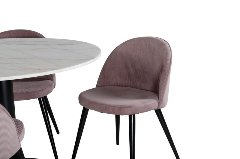 Estelle Matbord 106 cm Runt Marmor med 4 Velvet Matstol Manchester - Möbler - Matplats - Matgrupp & matbord med stolar
