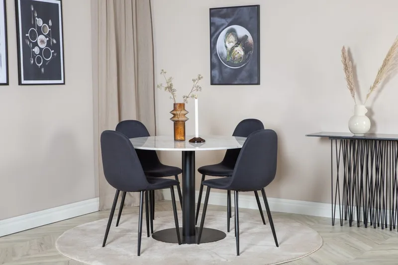 Estelle Matbord 106 cm Runt Marmor med 4 Polar Matstol