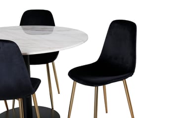 Estelle Matbord 106 cm Runt Marmor med 4 Polar Köksstol Sammet - Möbler - Matplats - Matgrupp & matbord med stolar