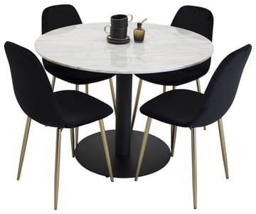 Estelle Matbord 106 cm Runt Marmor med 4 Polar Köksstol Sammet - Möbler - Matplats - Matgrupp & matbord med stolar