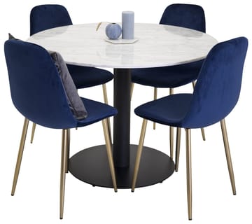 Estelle Matbord 106 cm Runt Marmor med 4 Polar Köksstol Sammet - Möbler - Matplats - Matgrupp & matbord med stolar