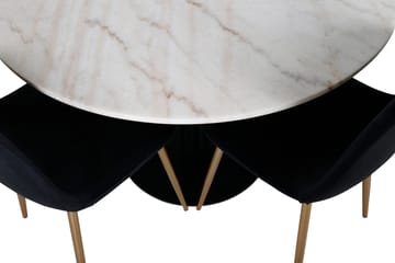 Estelle Matbord 106 cm Runt Marmor med 4 Polar Köksstol Sammet - Möbler - Matplats - Matgrupp & matbord med stolar
