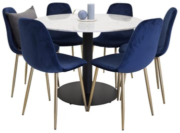 Estelle Matbord 106 cm Runt Marmor med 6 Polar Köksstol Sammet - Möbler - Matplats - Matgrupp & matbord med stolar