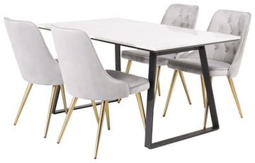 Estelle matbord med 4 Velvet Deluxe Sammetstol - Möbler - Matplats - Matgrupp & matbord med stolar