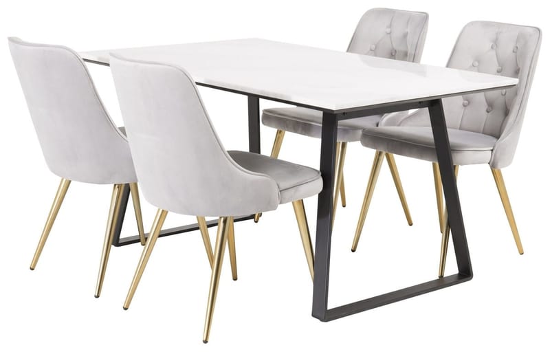 Estelle matbord med 4 Velvet Deluxe Sammetstol - Möbler - Matplats - Matgrupp & matbord med stolar