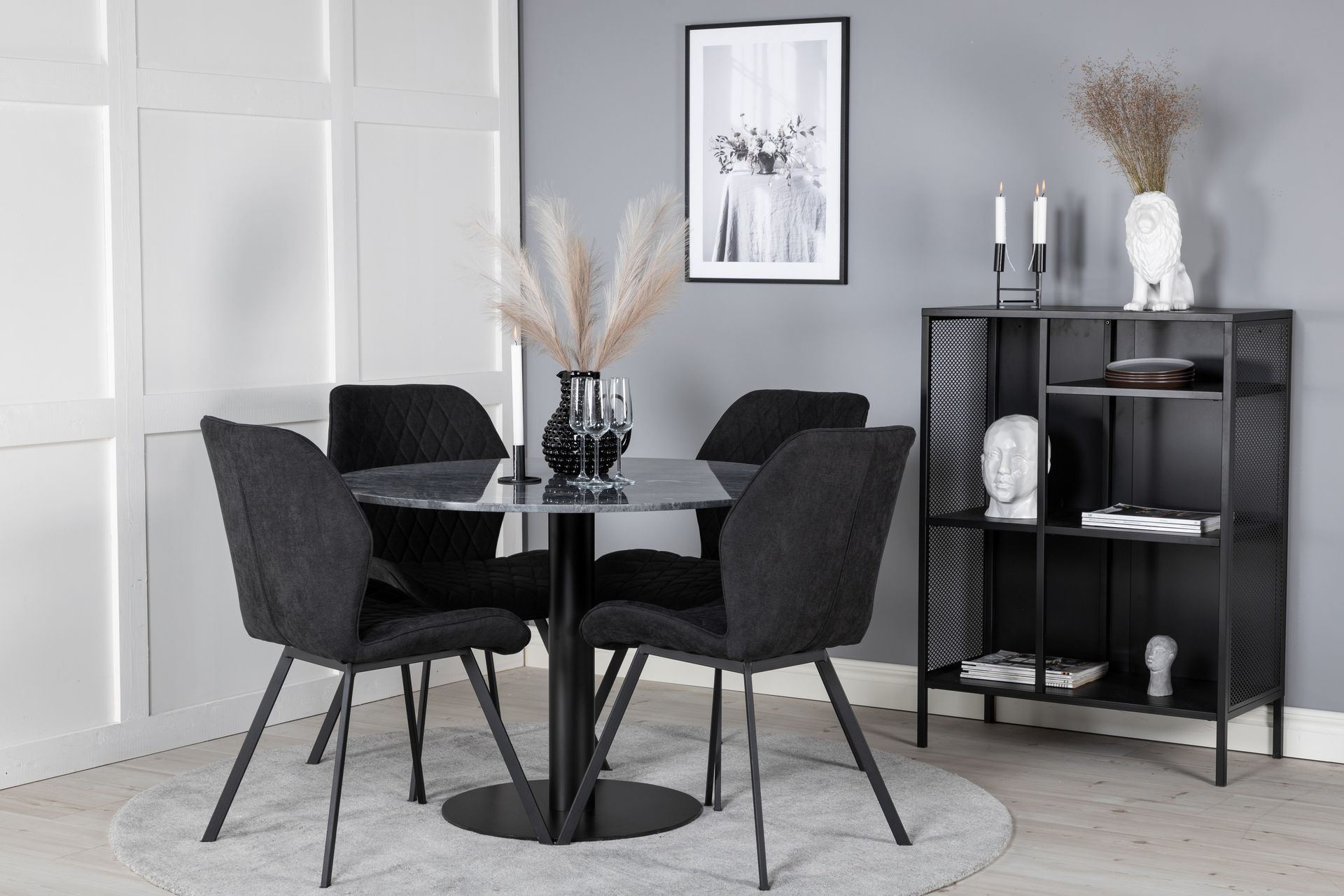 Estelle Matgrupp 106 cm Rund med 4 Gemma stolar - Svart - Möbler - Matplats - Matgrupp & matbord med stolar