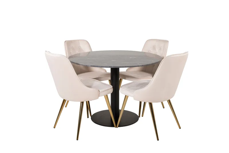 Estelle Matgrupp 106 cm Rund med 4 Velvet Deluxe stolar - Beige - Möbler - Matplats - Matgrupp & matbord med stolar
