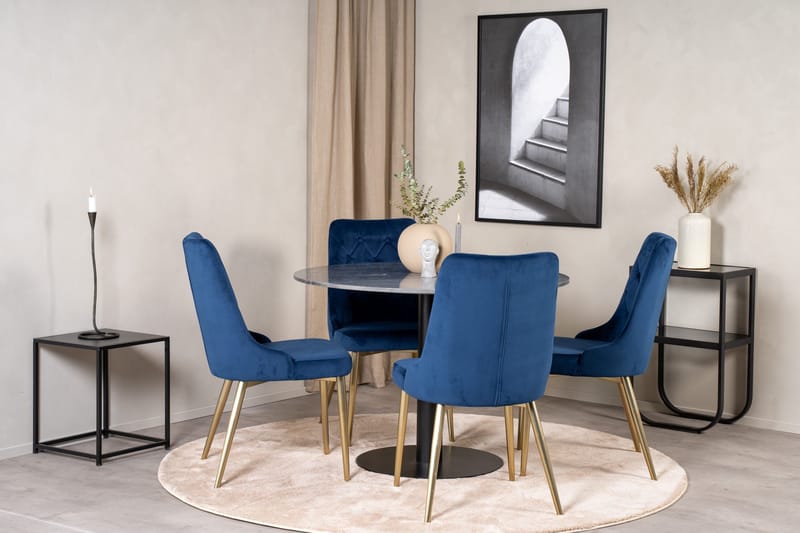Estelle Matgrupp 106 cm Rund med 4 Velvet Deluxe stolar - Svart - Möbler - Matplats - Matgrupp & matbord med stolar