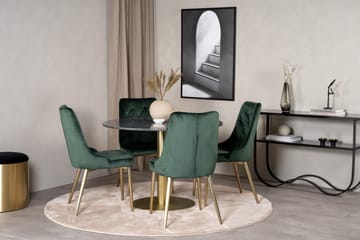 Estelle Matgrupp 106 cm Rund med 4 Velvet Deluxe stolar - Svart/Guld - Möbler - Matplats - Matgrupp & matbord med stolar