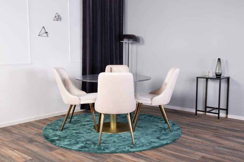 Estelle Matgrupp 106 cm Rund med 4 Velvet stolar - Beige - Möbler - Matplats - Matgrupp & matbord med stolar
