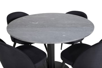 Estelle Matgrupp 106 cm Rund med 4 Velvet stolar - Svart - Möbler - Matplats - Matgrupp & matbord med stolar