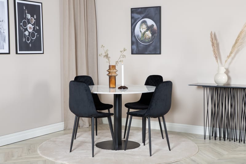 Estelle Matgrupp 106 cm Rund med 4 Polar stolar - Svart - Möbler - Matplats - Matgrupp & matbord med stolar