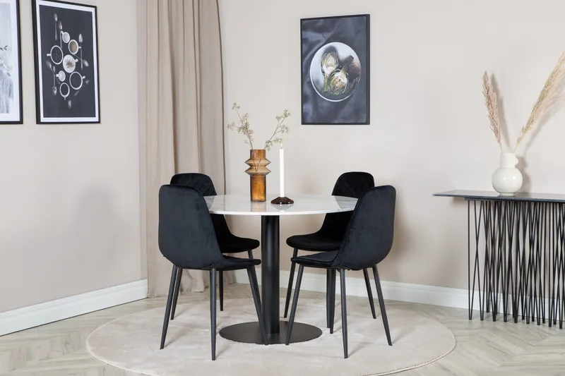 Estelle Matgrupp 106 cm Rund med 4 Polar stolar - Svart - Möbler - Matplats - Matgrupp & matbord med stolar