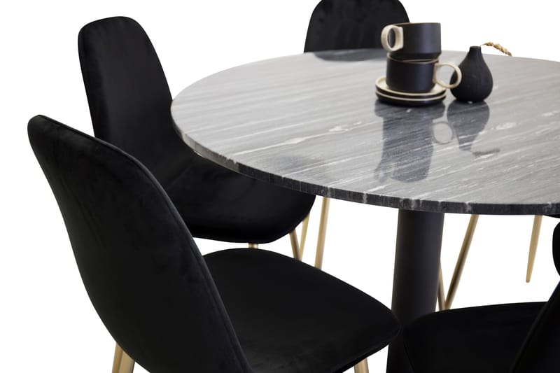 Estelle Matgrupp 106 cm Rund med 6 Polar stolar - Svart/Guld - Möbler - Matplats - Matgrupp & matbord med stolar