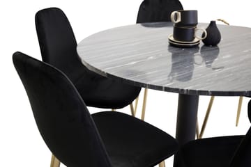 Estelle Matgrupp 106 cm Rund med 6 Polar stolar - Svart/Guld - Möbler - Matplats - Matgrupp & matbord med stolar