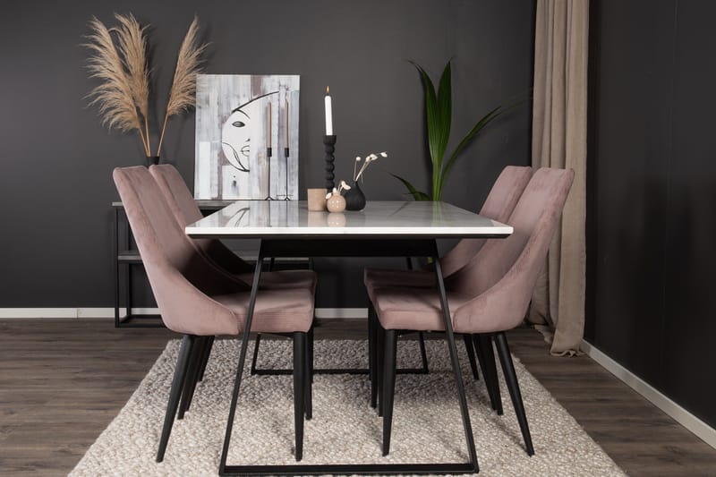 Estelle Matgrupp 140 cm Rektangulär med 4 Leone stolar - Svart - Möbler - Matplats - Matgrupp & matbord med stolar