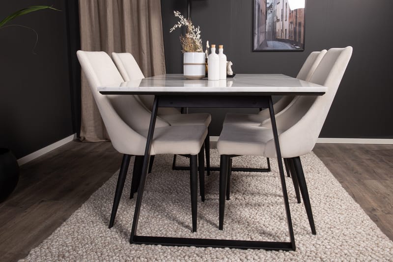 Estelle Matgrupp 140 cm Rektangulär med 4 Leone stolar - Svart - Möbler - Matplats - Matgrupp & matbord med stolar