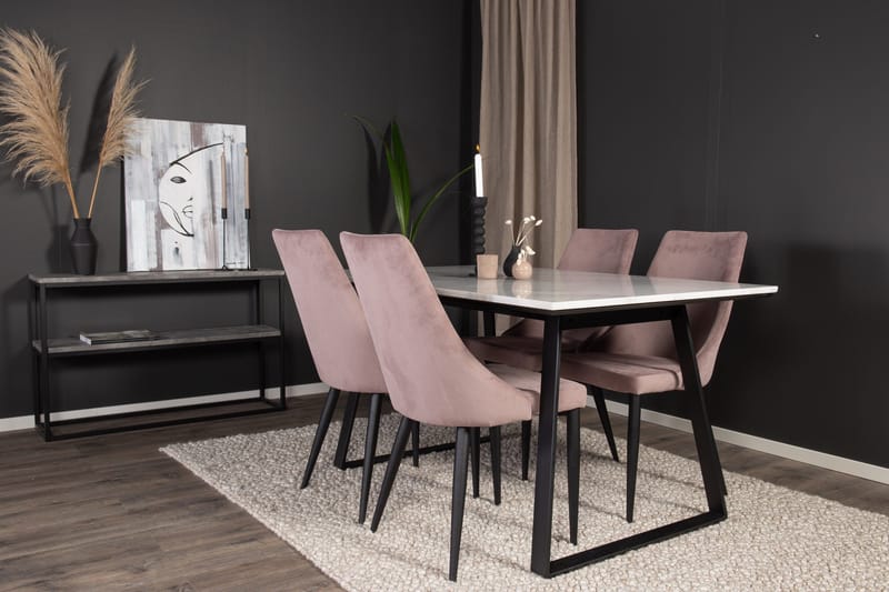 Estelle Matgrupp 140 cm Rektangulär med 4 Leone stolar - Svart - Möbler - Matplats - Matgrupp & matbord med stolar