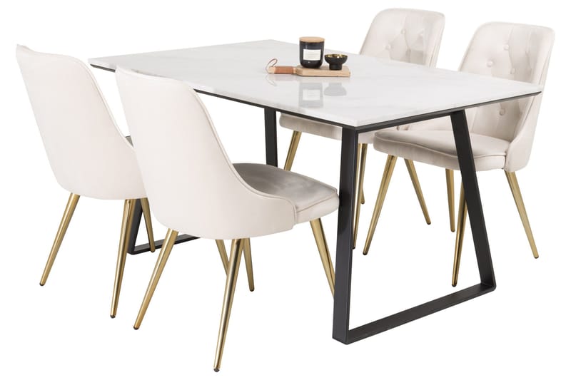 Estelle Matgrupp 140 cm Rektangulär med 4 Velvet Deluxe stolar - Beige - Möbler - Matplats - Matgrupp & matbord med stolar