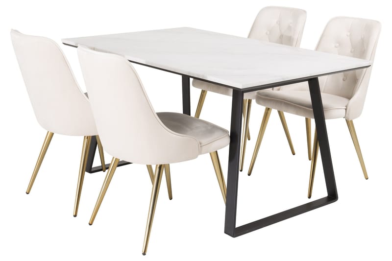 Estelle Matgrupp 140 cm Rektangulär med 4 Velvet Deluxe stolar, Beige