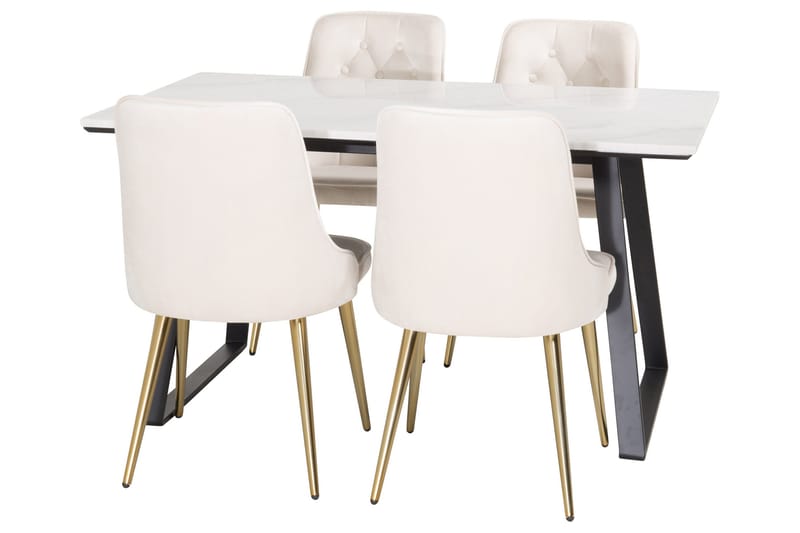 Estelle Matgrupp 140 cm Rektangulär med 4 Velvet Deluxe stolar - Beige - Möbler - Matplats - Matgrupp & matbord med stolar