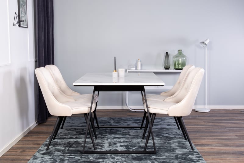 Estelle Matgrupp 140 cm Rektangulär med 4 Velvet Deluxe stolar - Beige - Möbler - Matplats - Matgrupp & matbord med stolar