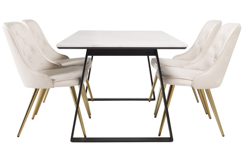 Estelle Matgrupp 140 cm Rektangulär med 4 Velvet Deluxe stolar - Beige - Möbler - Matplats - Matgrupp & matbord med stolar