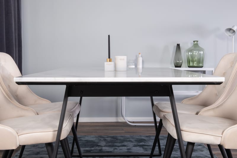 Estelle Matgrupp 140 cm Rektangulär med 4 Velvet Deluxe stolar - Beige - Möbler - Matplats - Matgrupp & matbord med stolar