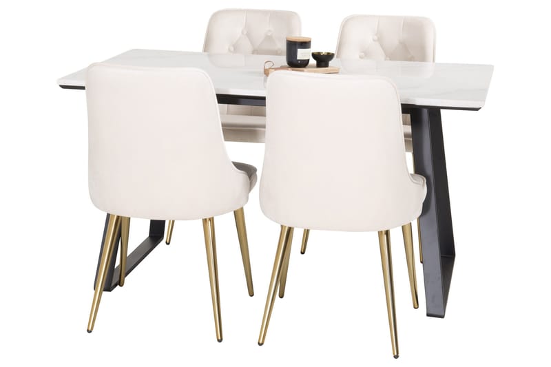 Estelle Matgrupp 140 cm Rektangulär med 4 Velvet Deluxe stolar - Beige - Möbler - Matplats - Matgrupp & matbord med stolar