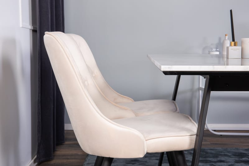 Estelle Matgrupp 140 cm Rektangulär med 4 Velvet Deluxe stolar - Beige - Möbler - Matplats - Matgrupp & matbord med stolar