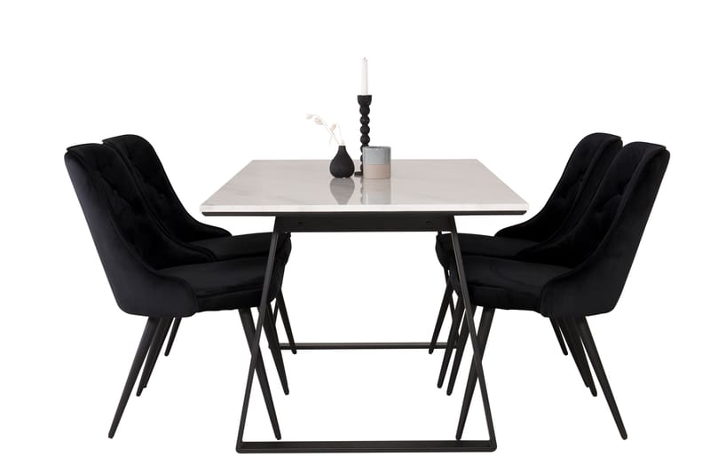 Estelle Matgrupp 140 cm Rektangulär med 4 Velvet Deluxe stolar - Svart - Möbler - Matplats - Matgrupp & matbord med stolar