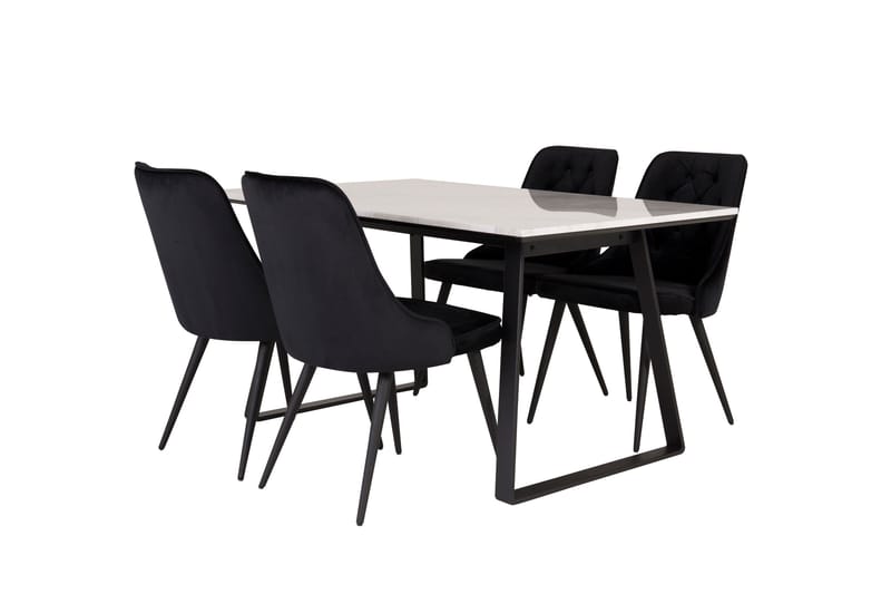 Estelle Matgrupp 140 cm Rektangulär med 4 Velvet Deluxe stolar - Svart - Möbler - Matplats - Matgrupp & matbord med stolar