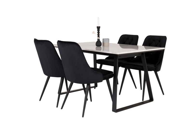 Estelle Matgrupp 140 cm Rektangulär med 4 Velvet Deluxe stolar - Svart - Möbler - Matplats - Matgrupp & matbord med stolar