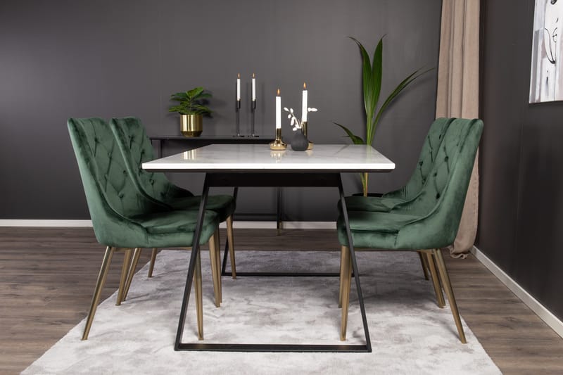 Estelle Matgrupp 140 cm Rektangulär med 4 Velvet Deluxe stolar - Svart/Guld - Möbler - Matplats - Matgrupp & matbord med stolar