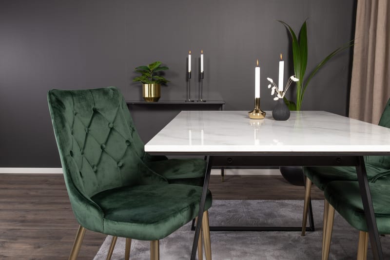 Estelle Matgrupp 140 cm Rektangulär med 4 Velvet Deluxe stolar - Svart/Guld - Möbler - Matplats - Matgrupp & matbord med stolar