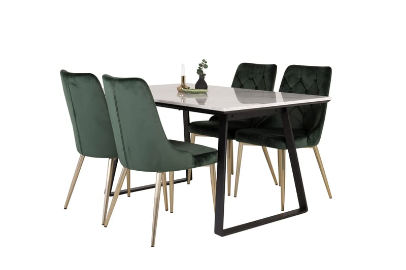 Estelle Matgrupp 140 cm Rektangulär med 4 Velvet Deluxe stolar - Svart/Guld - Möbler - Matplats - Matgrupp & matbord med stolar