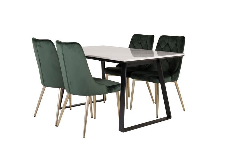 Estelle Matgrupp 140 cm Rektangulär med 4 Velvet Deluxe stolar - Svart/Guld - Möbler - Matplats - Matgrupp & matbord med stolar