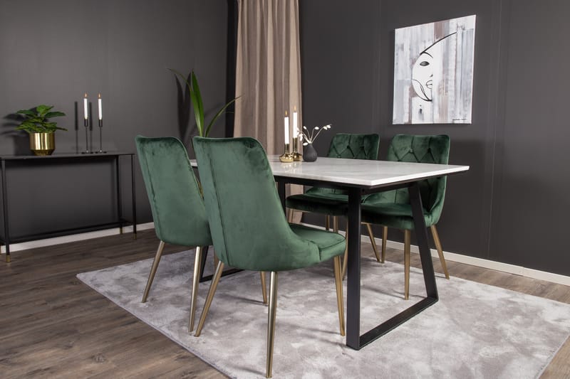 Estelle Matgrupp 140 cm Rektangulär med 4 Velvet Deluxe stolar - Svart/Guld - Möbler - Matplats - Matgrupp & matbord med stolar